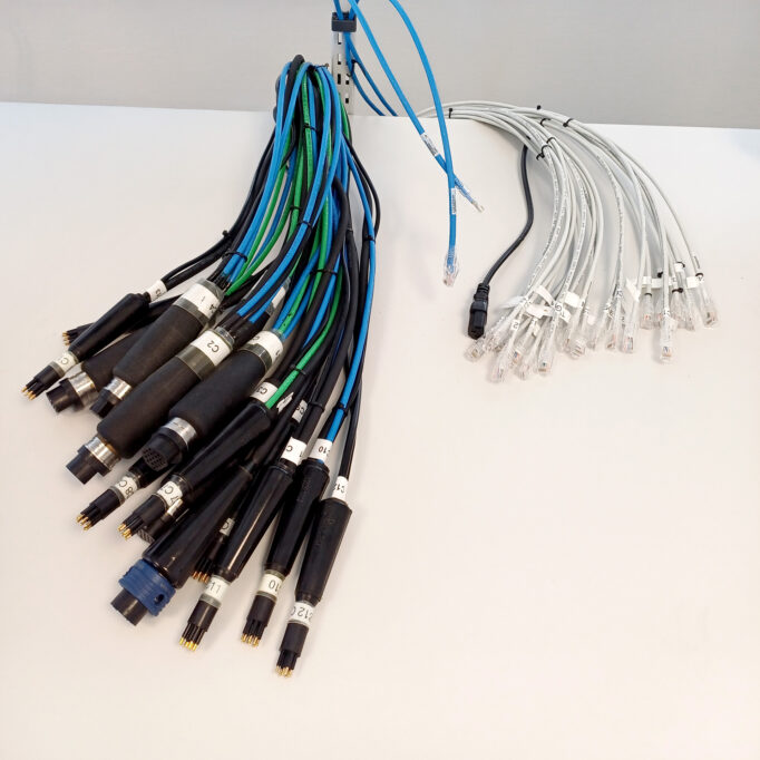 Cables and wires for connecting multiplexer to test bench.
