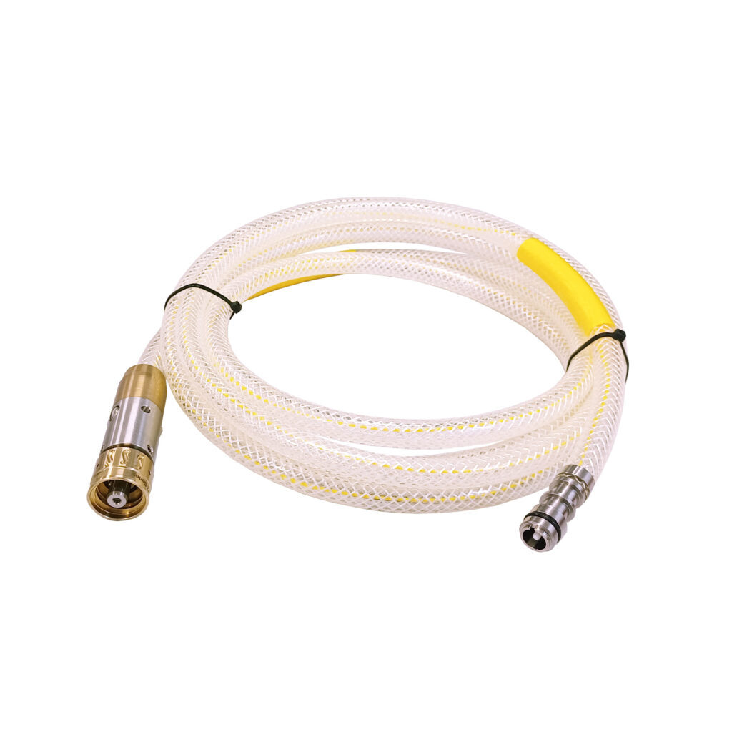 Showing Fibre optic hose with details of connectors.